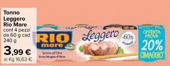 Carrefour Iper Rio Mare Tonno Leggero 4 pezzi 60g cad 240g offerta
