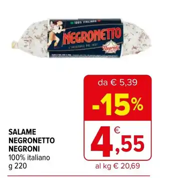 Iperal SALAME NEGRONETTO NEGRONI 100% italiano g 220 offerta