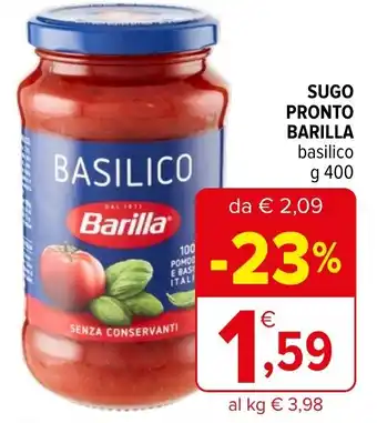 Iperal SUGO PRONTO BARILLA basilico g 400 offerta