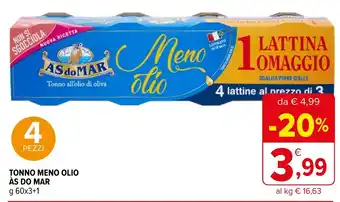 Iperal TONNO MENO OLIO AS DO MAR g 60x3+1 offerta