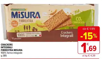 Iperal CRACKERS INTEGRALI FIBREXTRA MISURA 100% farina integrale g 385 offerta