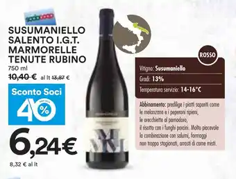 Coop Superstore SUSUMANIELLO SALENTO I.G.T. MARMORELLE TENUTE RUBINO 750 ml offerta