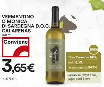 Coop Superstore VERMENTINO O MONICA DI SARDEGNA D.O.C. CALARENAS 750 ml offerta