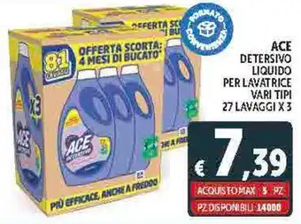 Deco Supermercati ACE DETERSIVO LIQUIDO PER LAVATRICE VARI TIPI 27 LAVAGGI X3 offerta