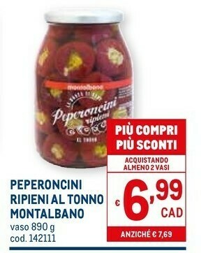 Metro Gustoparty peperoncini ripieni al tonno 890 g(ml) offerta