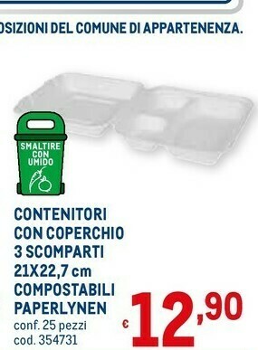 Metro Contenitori con coperchio 3 scomparti 21x22,7 cm compostabili paperlynen offerta