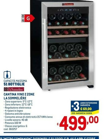 Metro La sommelière cantina vino 2 zone offerta
