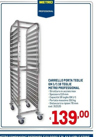 Metro professional carrello porta teglie gn1/ 118 teglie