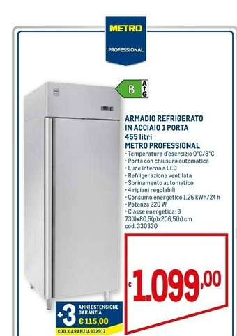 Metro Metro professional armadio refrigerato in acciaio 1 porta 455 litri offerta