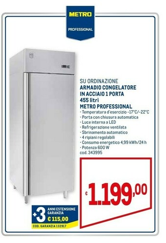 Metro Metro professional armadio congelatore in acciaio 1 porta 455 litri offerta