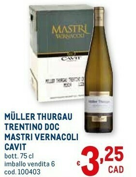 Metro Muller thurgau trentino doc mastri vernacoli offerta
