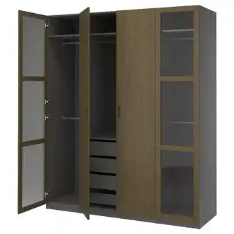 IKEA Pax / tonstad Combinazione di guardaroba, grigio scuro marrone/impiallacciatura di rovere/mordente vetro, 200x60x236 cm offerta