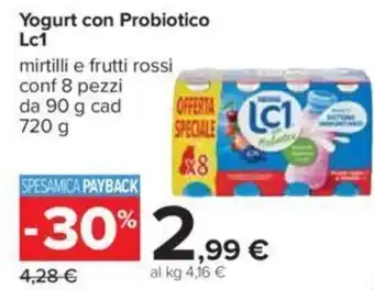 Carrefour Yogurt con Probiotico Lc1 mirtilli e frutti rossi conf 8 pezzi da 90 g cad 720 g offerta