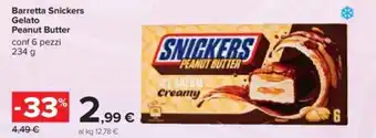 Carrefour Barretta Snickers Gelato Peanut Butter conf 6 pezzi 234 g offerta