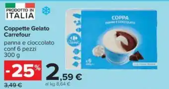 Carrefour Coppette Gelato Carrefour panna e cioccolato conf 6 pezzi 300 g offerta