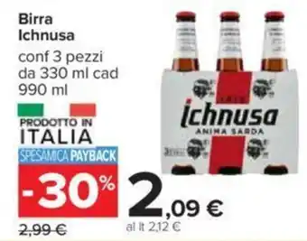 Carrefour Birra Ichnusa conf 3 pezzi da 330 ml cad 990 ml offerta