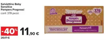 Carrefour Salviettine Baby Sensitive Pampers Progressi conf. 378 pezzi offerta
