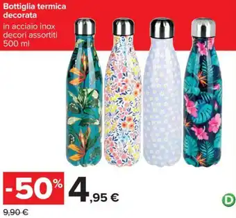 Carrefour Bottiglia termica decorata in acciaio inox decori assortiti 500 ml offerta