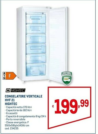 Metro Hightec congelatore verticale hvf 21 offerta