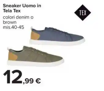 Carrefour Sneaker Uomo in Tela Tex colori denim o brown mis.40-45 offerta