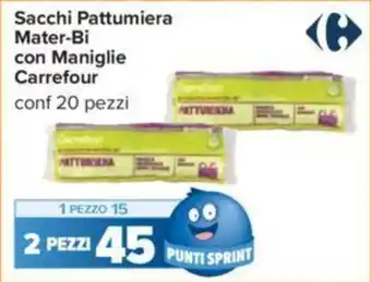 Carrefour Sacchi Pattumiera Mater-Bi con Maniglie Carrefour conf 20 pezzi offerta