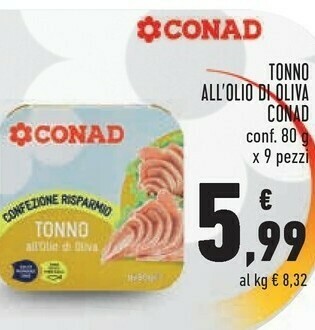 Conad Conad tonno all'olio di oliva 720 g offerta