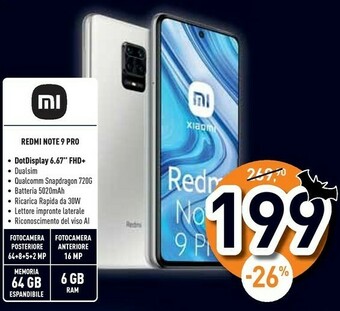 Unieuro Redmi note 9 pro 16,9 cm (6.67") 6 gb 64 gb doppia sim 4g usb tipo-c bianco 5020 mah offerta