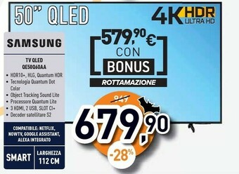 Unieuro Series 6 tv qled 4k 50” qe50q60a smart tv wi-fi black 2021 offerta