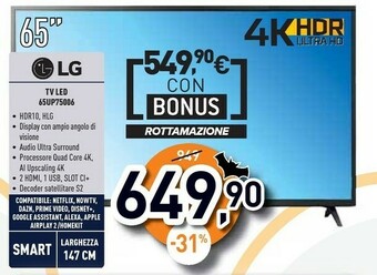 Unieuro 65up75006lf tv 165,1 cm (65") 4k ultra hd smart tv wi-fi grigio offerta