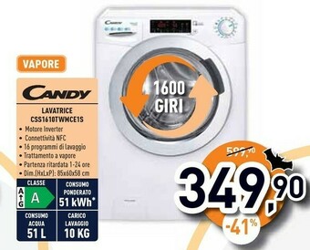 Unieuro Smart inverter css1610twmce/1-s lavatrice caricamento frontale 10 kg 1600 giri/min a bianco offerta