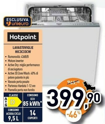 Unieuro Hic 3c33 cw lavastoviglie a scomparsa totale 14 coperti d offerta