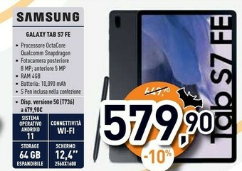 Unieuro Galaxy tab s7 fe sm-t733 64 gb 31,5 cm (12.4") 4 gb wi-fi 6 (802.11ax) nero offerta