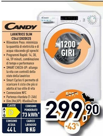 Unieuro Smart cs44 1282de/2-s lavatrice caricamento frontale 8 kg 1200 giri/min d bianco offerta