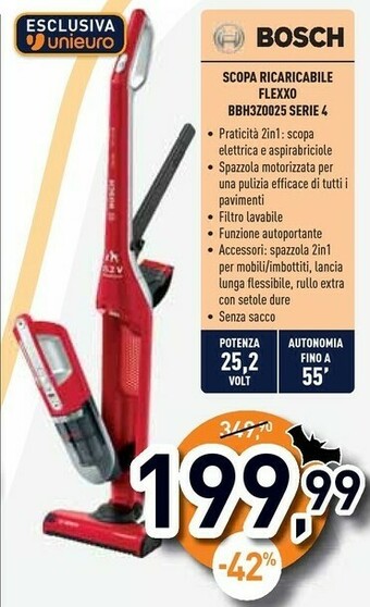 Unieuro Serie 4 bbh3zoo25 scopa elettrica senza sacchetto rosso 0,4 l offerta