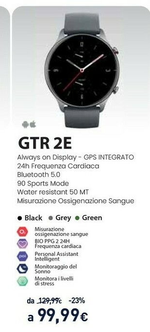 Unieuro Gtr 2e 3,53 cm (1.39") 46 mm amoled nero gps (satellitare) offerta