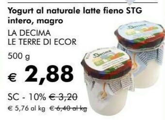 La decima le terre di ecor yogurt al naturale latte fieno stg intero, magro