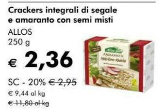 NaturaSì Allos crackers integrali di segale e amaranto con semi misti offerta