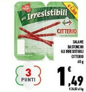Conad Gli irresistibili salame bastoncini 60 g(ml) offerta