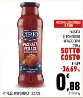 Conad PASSATA DI POMODORO VERACE CIRIO offerta