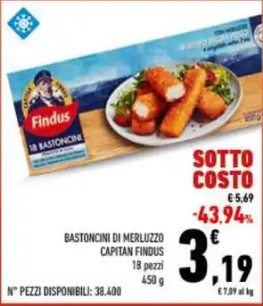 Conad BASTONCINI DI MERLUZZO CAPITAN FINDUS 18 pezzi offerta