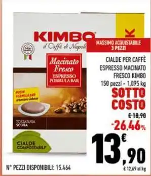 Conad CIALDE PER CAFFÈ ESPRESSO MACINATO FRESCO KIMBO 150 pezzi - 1,095 kg offerta