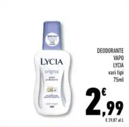Conad Superstore DEODORANTE VAPO LYCIA original vari tipi 75ml offerta