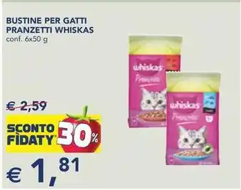 Esselunga BUSTINE PER GATTI PRANZETTI WHISKAS conf. 6x50 g offerta