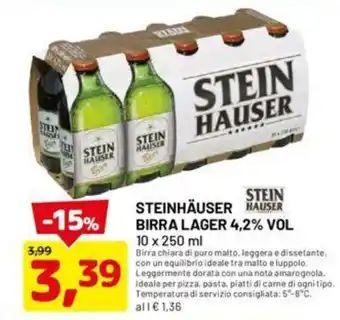 DPiù STEIN STEINHÄUSER HAUSER BIRRA LAGER 4,2% VOL 10 x 250 ml offerta