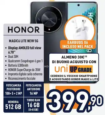 Unieuro HONOR MAGIC6 LITE NEW 5G offerta