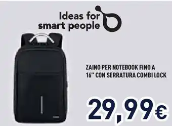 Unieuro ZAINO PER NOTEBOOK FINO A 16" CON SERRATURA COMBI LOCK offerta