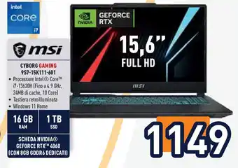 Unieuro msi CYBORG GAMING 9S7-15K111-601 offerta