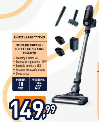 Unieuro RowenTA SCOPA RICARICABILE X-PERT 6.60 ESSENTIAL RH6837WO offerta