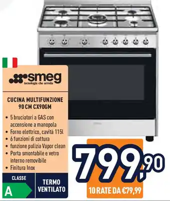 Unieuro smeg CUCINA MULTIFUNZIONE 90 CM CX90GM offerta