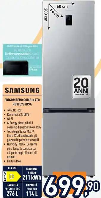 Unieuro SAMSUNG FRIGORIFERO COMBINATO RB38C774DSA offerta